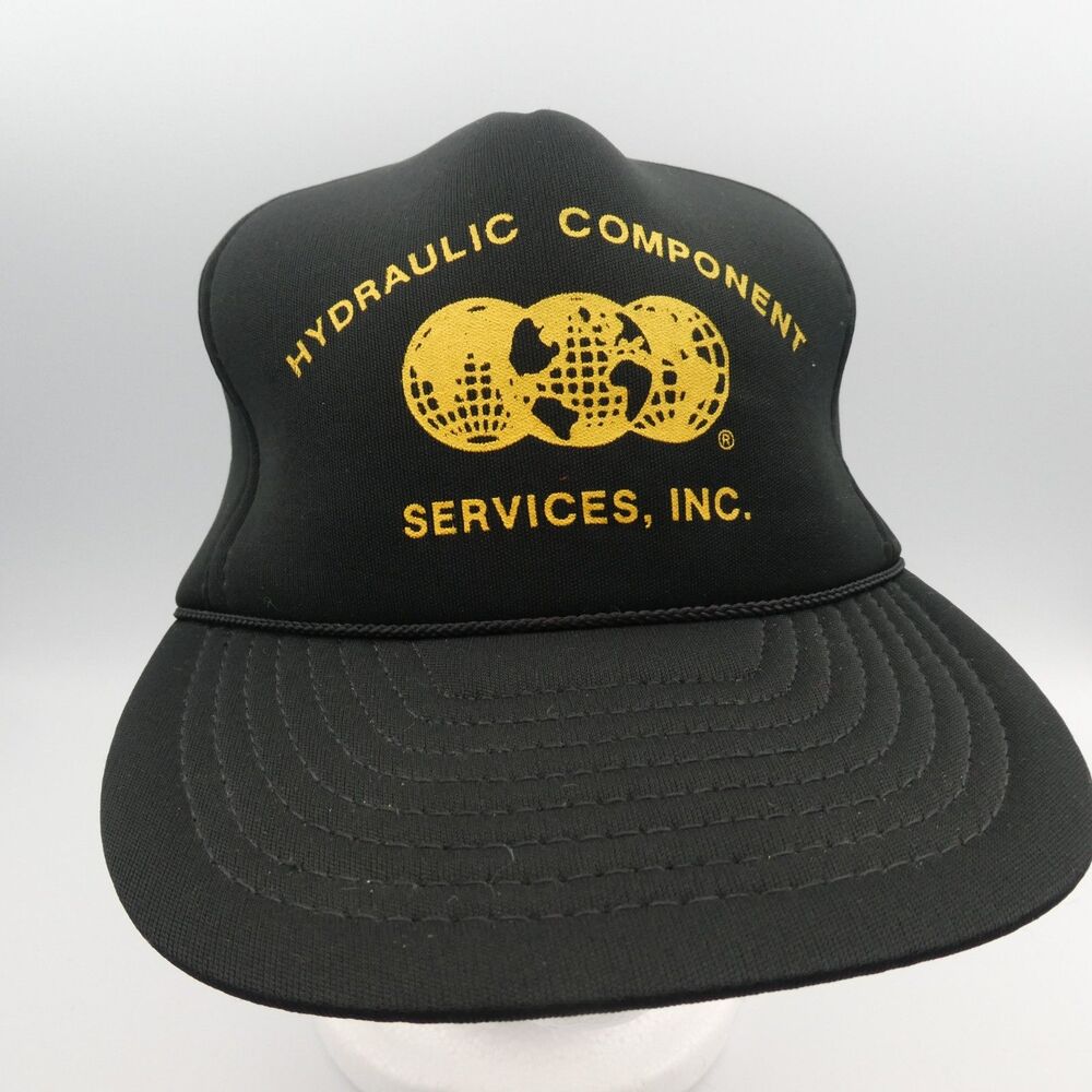NOS Vintage Hydraulic Component Services Inc Foam Rope Snapback Hat Black Gold